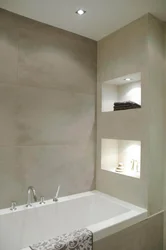 Bath design with built-in shelves