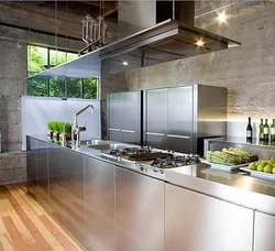 Stainless steel in the kitchen interior