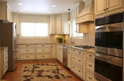 Beige floor in the kitchen interior