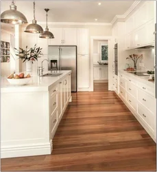 Beige floor in the kitchen interior