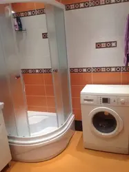 Bath design in Khrushchev with a washing machine and shower