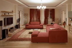 Интерьер гостиной с ковром на полу
