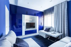 White and blue living room design