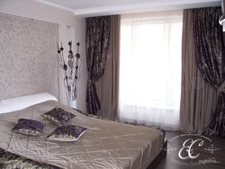 Design of gray curtains in the bedroom photo