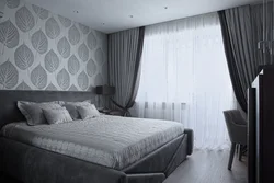 Design of gray curtains in the bedroom photo