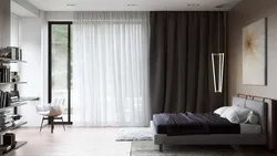 Design of gray curtains in the bedroom photo