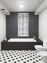 Ванна из белой и черной плитки в ванной фото