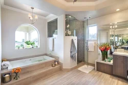 Bathroom design with shower and bathtub at the same time