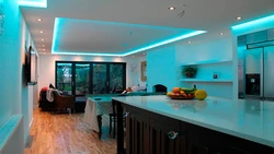 Soaring ceiling in the living room with kitchen photo