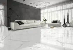 White marble tiles in the living room interior