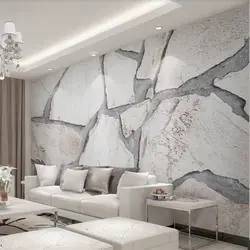 White marble tiles in the living room interior