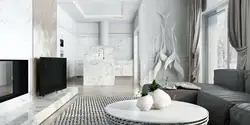 Плитка белый мрамор в интерьере гостиной