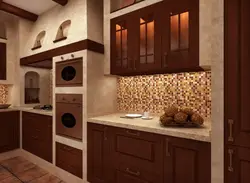 Дизайн кухни коричневый фартук