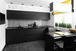 Gray kitchen with dark countertops in the interior photo