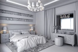 Дызайн спальні шэра белая мэбля