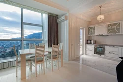 Kitchen design with panoramic windows photo