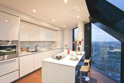 Kitchen design with panoramic windows photo