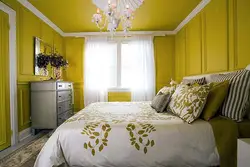 Жоўтыя спальні шпалеры ў інтэр'еры