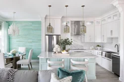 Gray and turquoise in the kitchen interior
