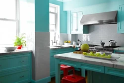 Gray and turquoise in the kitchen interior