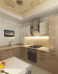 Corner kitchen design 9 sq.m. with TV photo