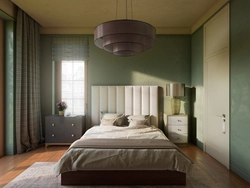 Combination of olive in the bedroom interior photo