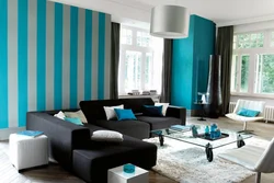 Turquoise wallpaper in the living room interior