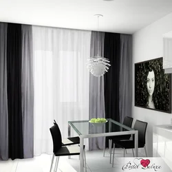 Light gray curtains in the kitchen photo