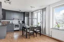 Light gray curtains in the kitchen photo