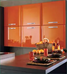 Orange wall in the kitchen interior