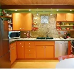 Orange Wall In The Kitchen Interior