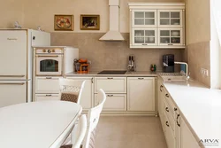 Beige wooden kitchen in the interior