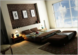 Bedroom walls with brown furniture photo