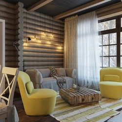 Living Room Interior Of A Wooden House Photo