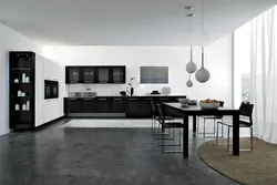White walls and white floor in the kitchen interior