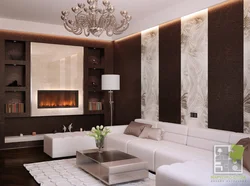 Дизайн гостиной коричневый белый