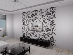 White wallpaper on the wall in the living room interior