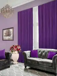 Living Room With Lilac Curtains Interior Photo