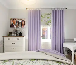 Bedroom with lilac curtains design