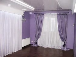 Bedroom With Lilac Curtains Design