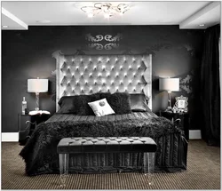 Black bed in bedroom interior design