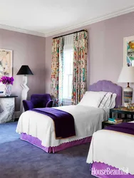 Bedroom design with purple bed