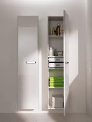 Photo of a bathroom cabinet up to the ceiling