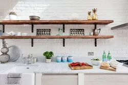 Kitchen with shelves instead of cabinets photo in the interior