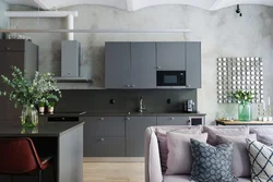 Kitchen living room with gray wallpaper design