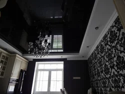 Black suspended ceiling in the kitchen photo