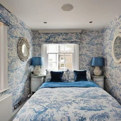 Blue Wallpaper In The Bedroom Interior