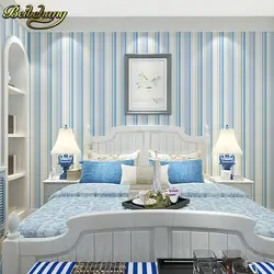 Голубые обои в интерьере спальни