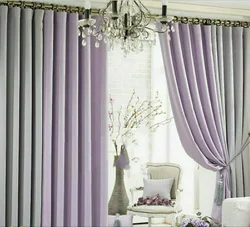 Colored curtains in the bedroom interior