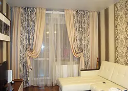 Colored curtains in the bedroom interior